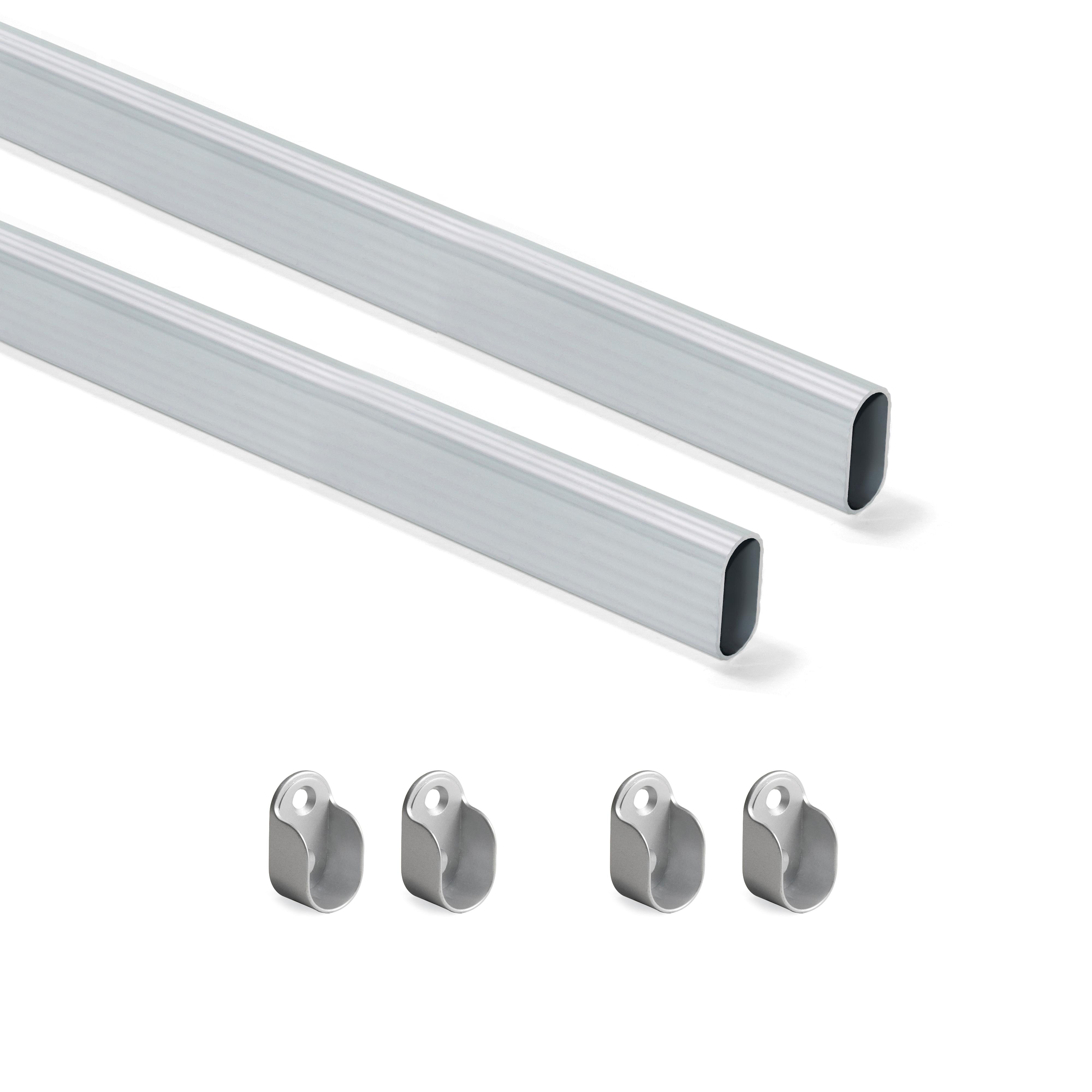 Emuca Kit de barra para armario 30x15 mm aluminio, 0, 95 m, Anodizado mate,  Aluminio y Zamak