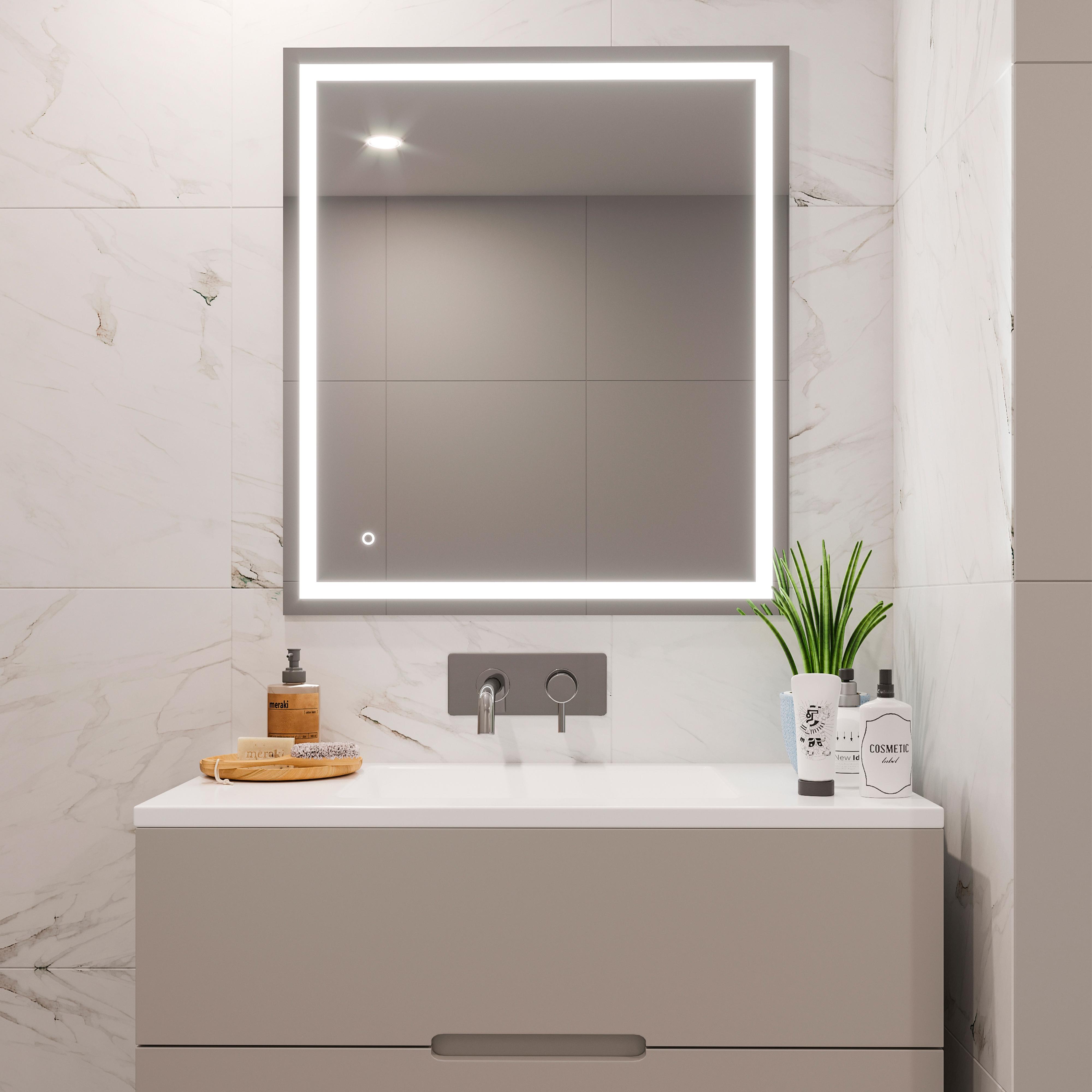 Emuca Espelho de casa de banho Hercules com iluminação LED frontal e  decorativa, retangular 600 x 800 mm, AC 230V 50Hz, 45 W, Alumínio e Vidro