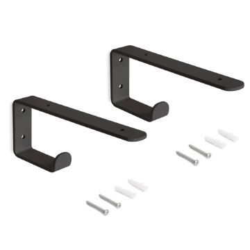 Pair of Shelf straight wood shelf supports with integrated hanger