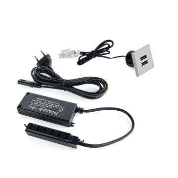 Conector quadrado Plugy com 2 entradas USB para encastrar no móvel