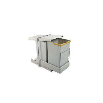Recycling bin for bottom fastening and automatic extraction with 2 containers with 14 litres