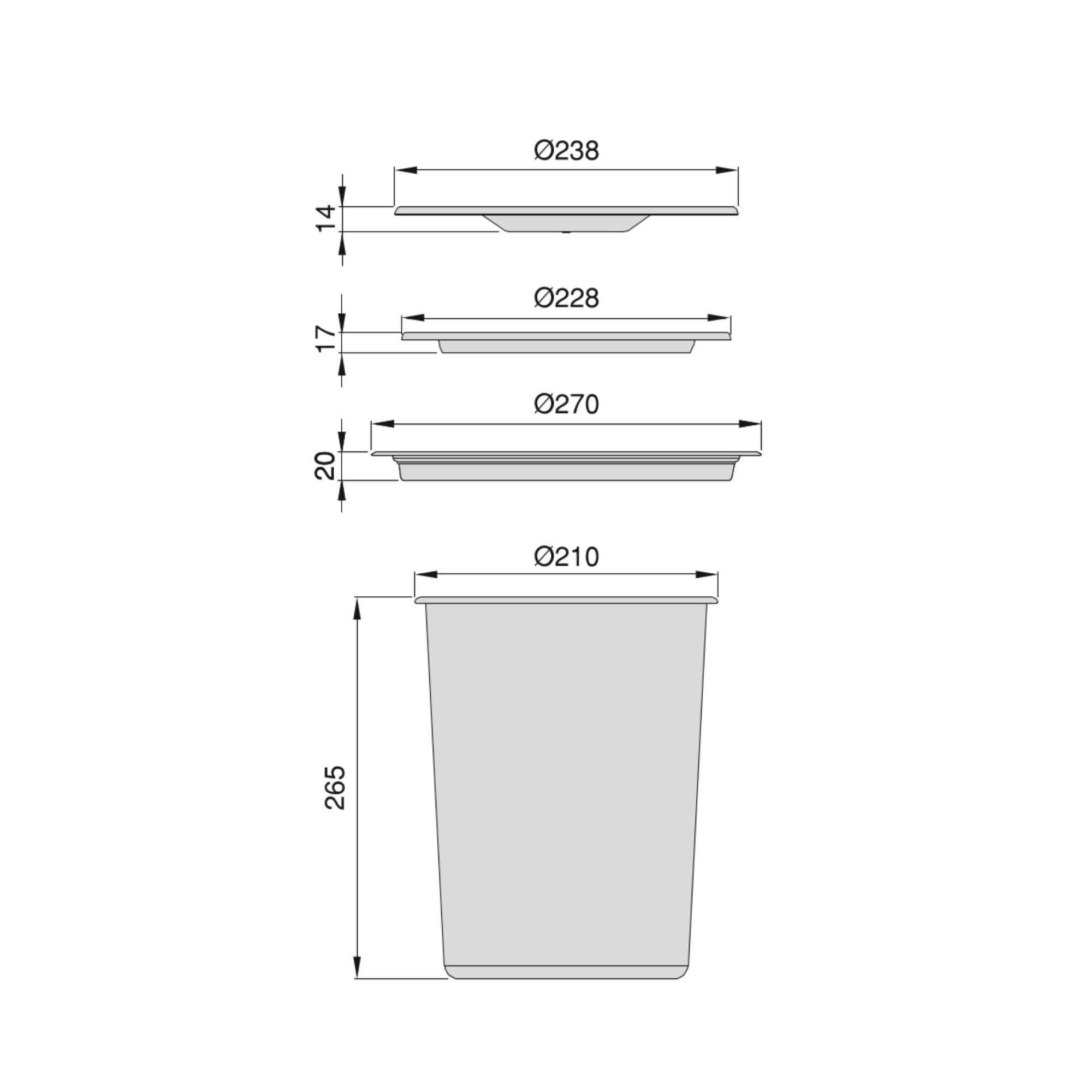 1 x 12 L H 216 mm bin height 216mm with 12 litres capacity Grey waste sorting cut-out base Emuca 