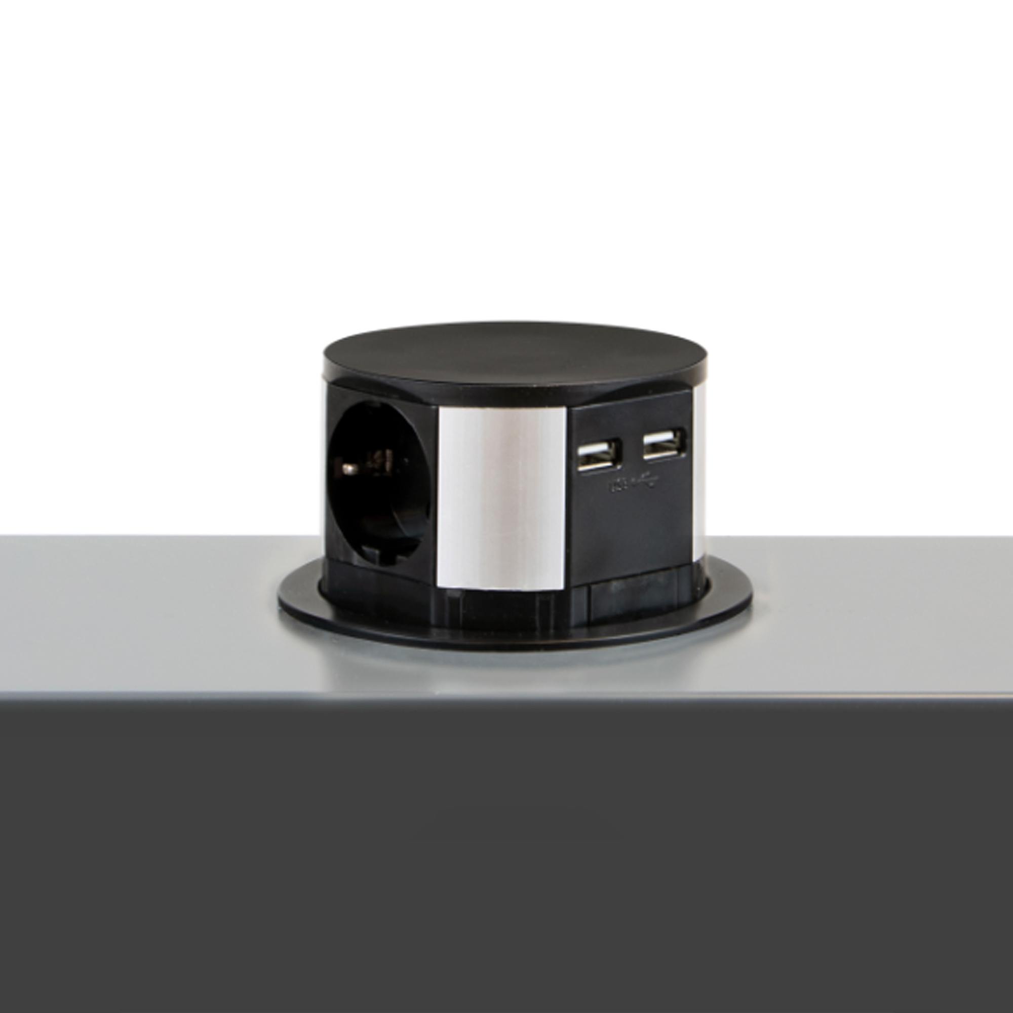  Multiconnecteur Vertikal Push diametre 100mm, 3 prises de type Schuko, 2 USB type A, Acier et Plastique, Peint en noir