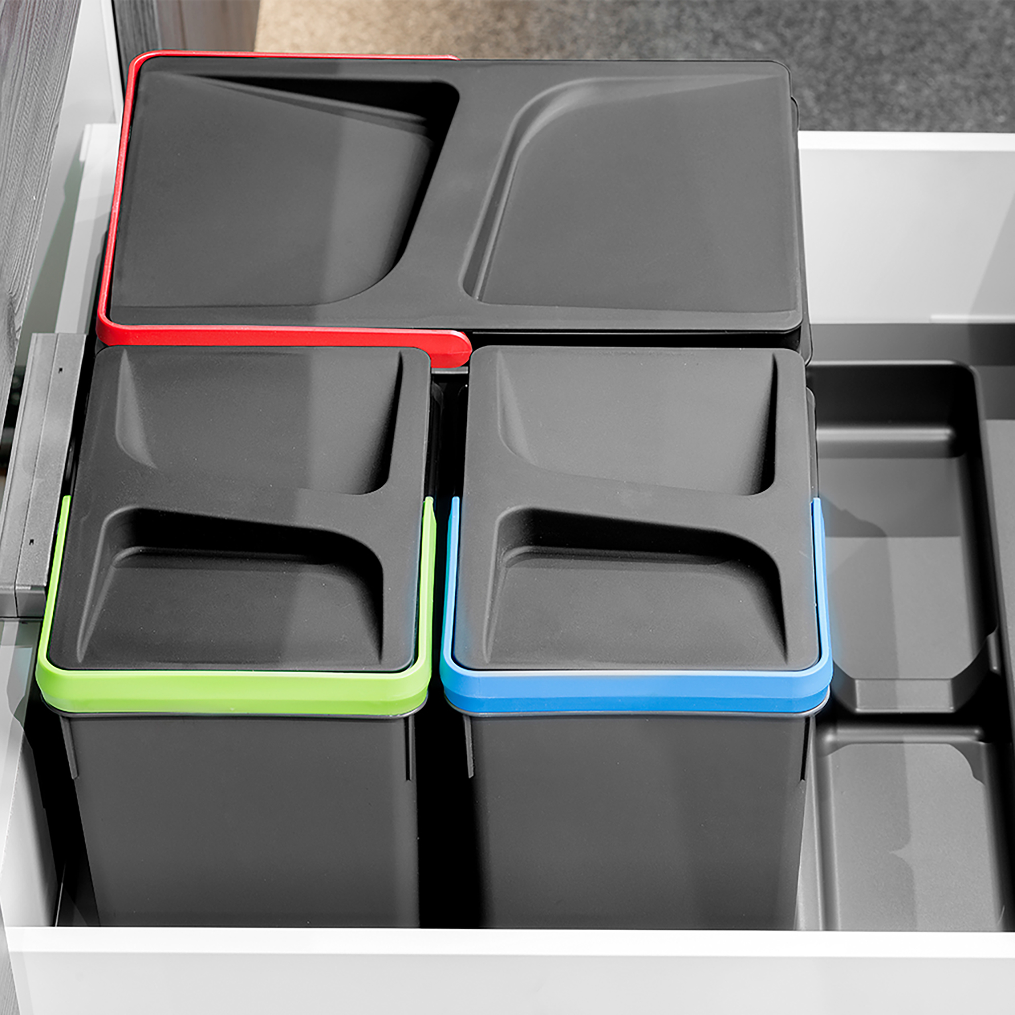  Poubelles pour tiroir de cuisine Recycle, Hauteur 216, 1x12 + 2x6, Plastique gris antracite, Plastique.