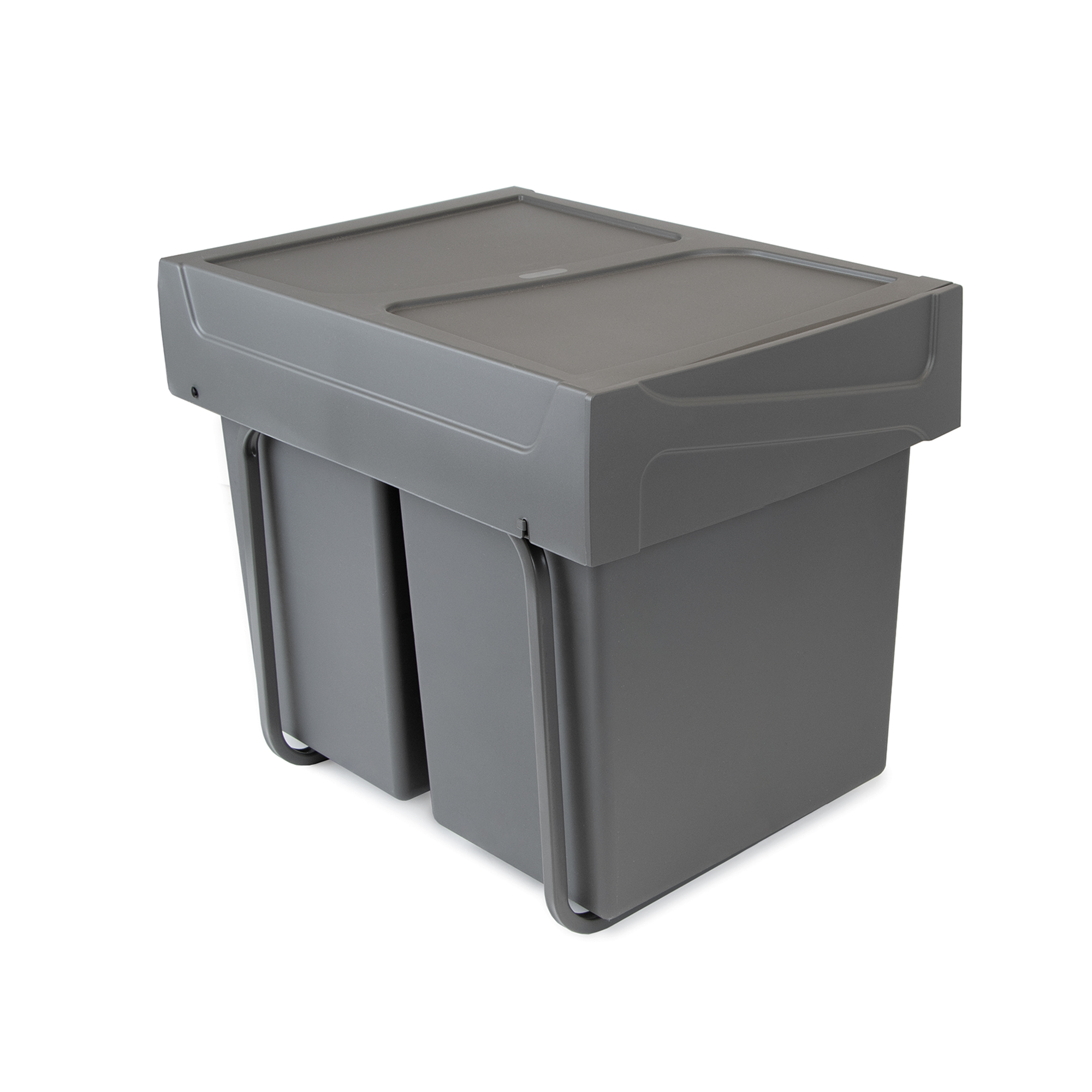 Emuca Contenedores de reciclaje Recycle para cocina, 2 x 20 L, fijación inferior y extracción manual., Plástico gris antracita, 1 ud.