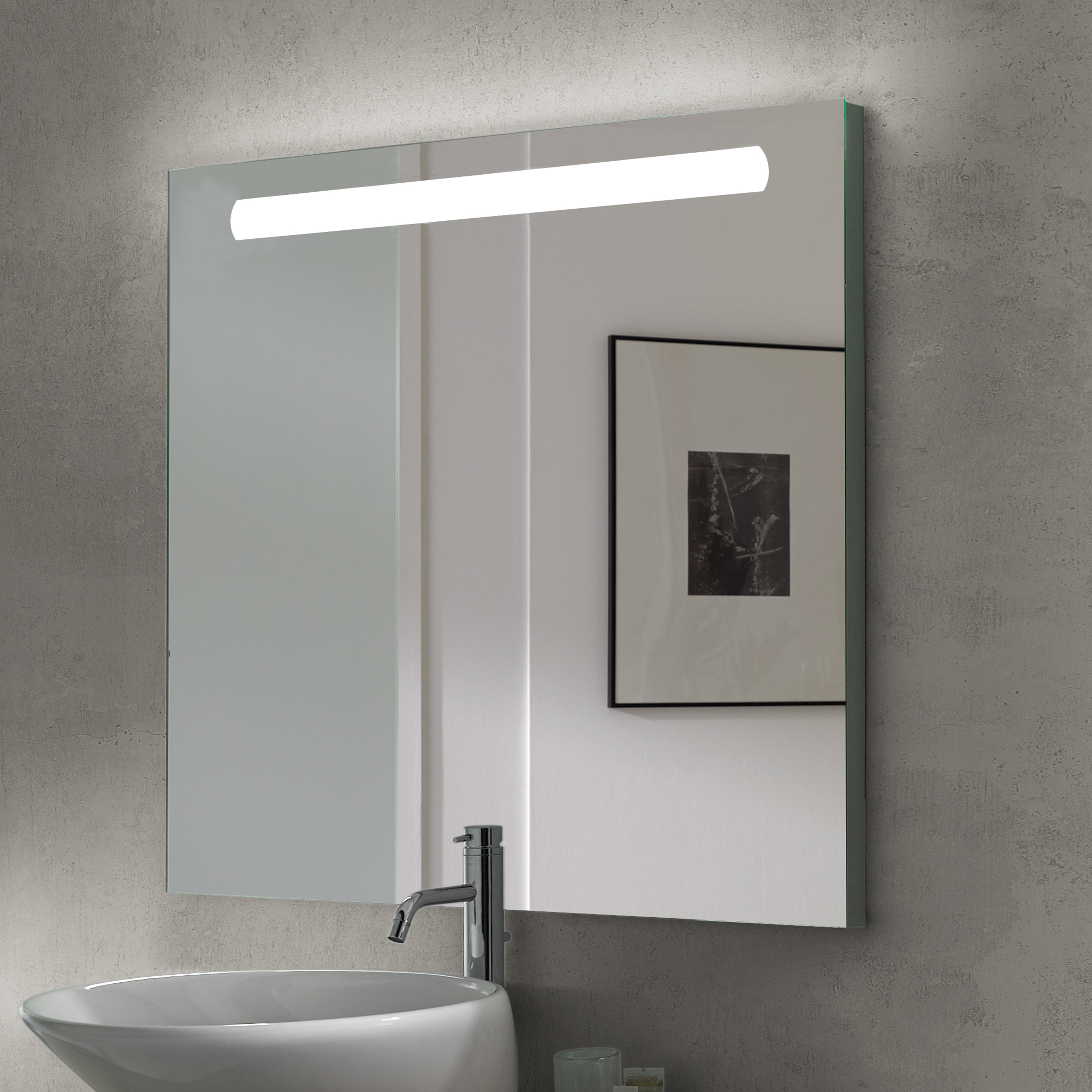  Miroir de salle de bain Pegasus avec eclairage frontal LED, rectangular 600 x 700 mm, AC 230V 50Hz, 6 W, Aluminium et Verre.