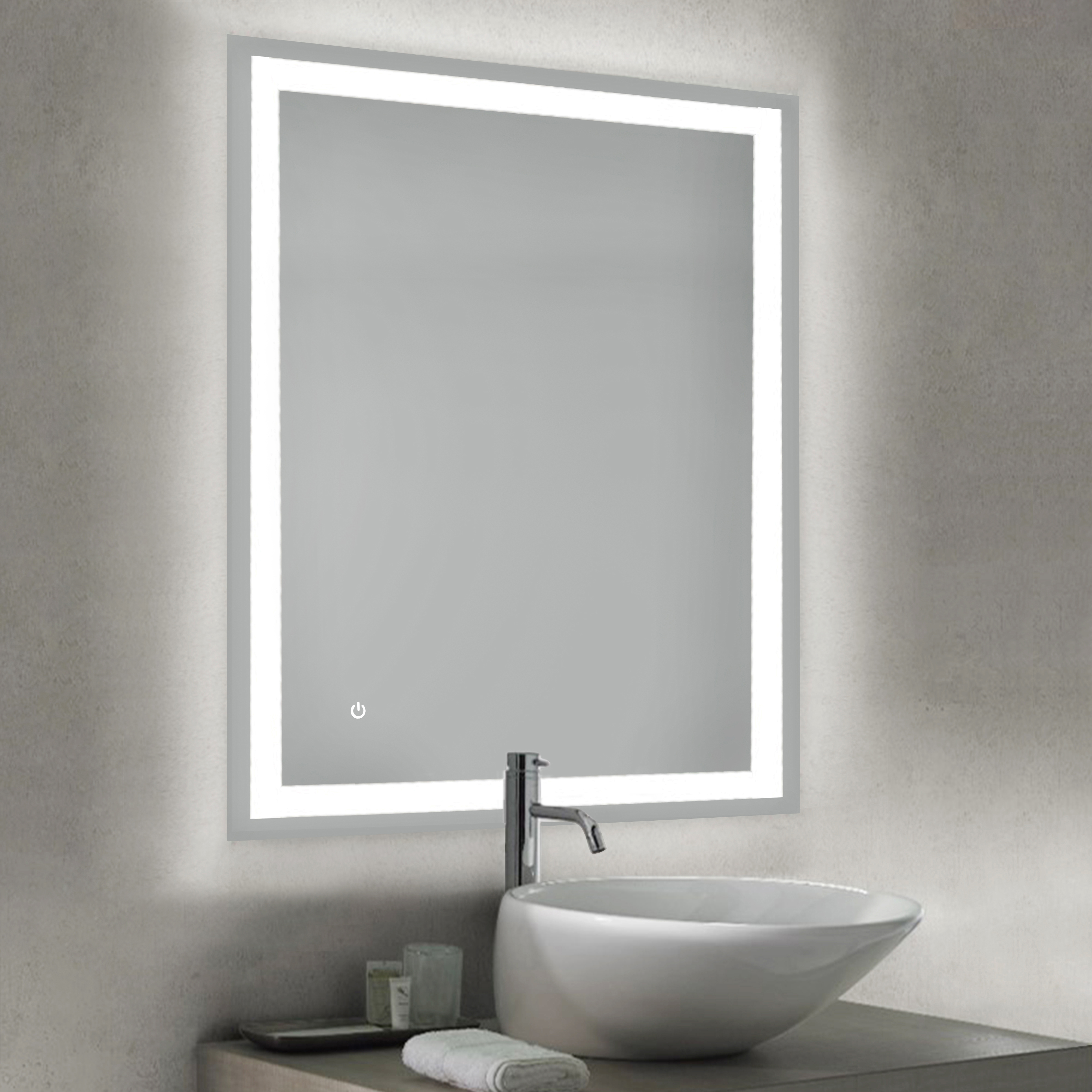  Miroir de salle de bain Hercule avec eclairage LED frontal et decoratif, rectangular 600 x 800 mm, AC 230V 50Hz, 45 W, Aluminium et Verre.