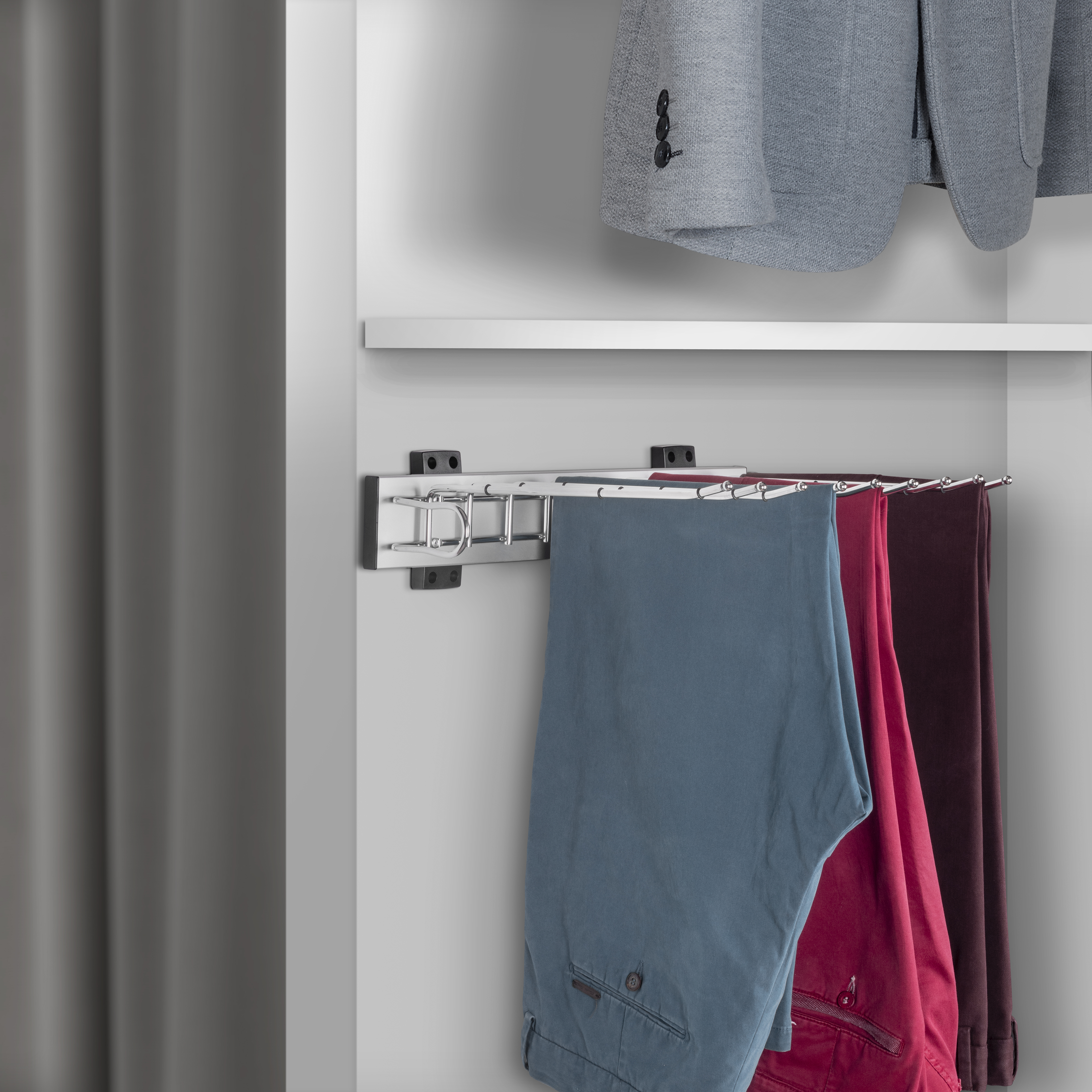  Porte-pantalons Self a montage lateral pour armoire, Gauche, Chrome, Acier et Plastique et Aluminium.