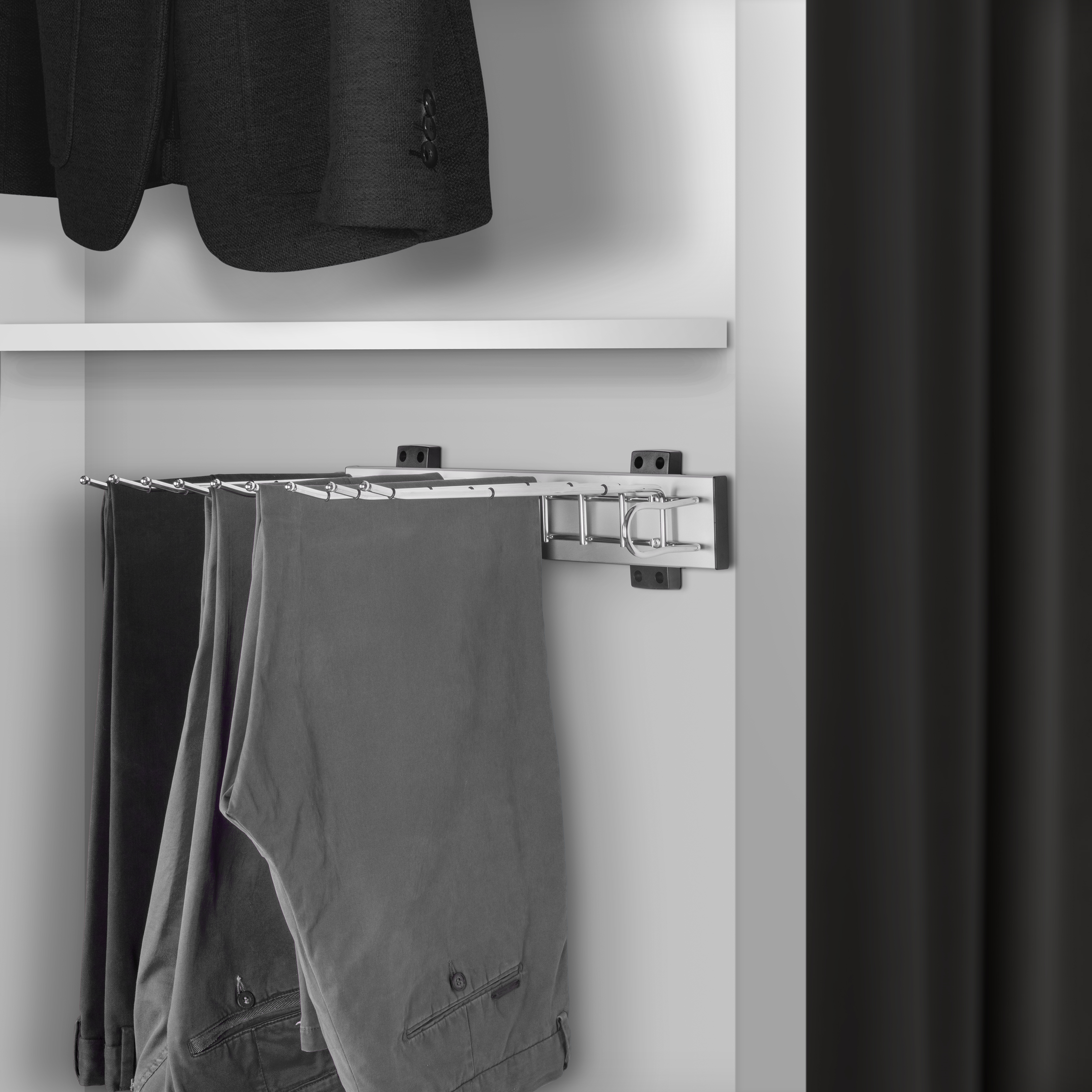  Porte-pantalons Self a montage lateral pour armoire, Droite, Chrome, Acier et Plastique et Aluminium.