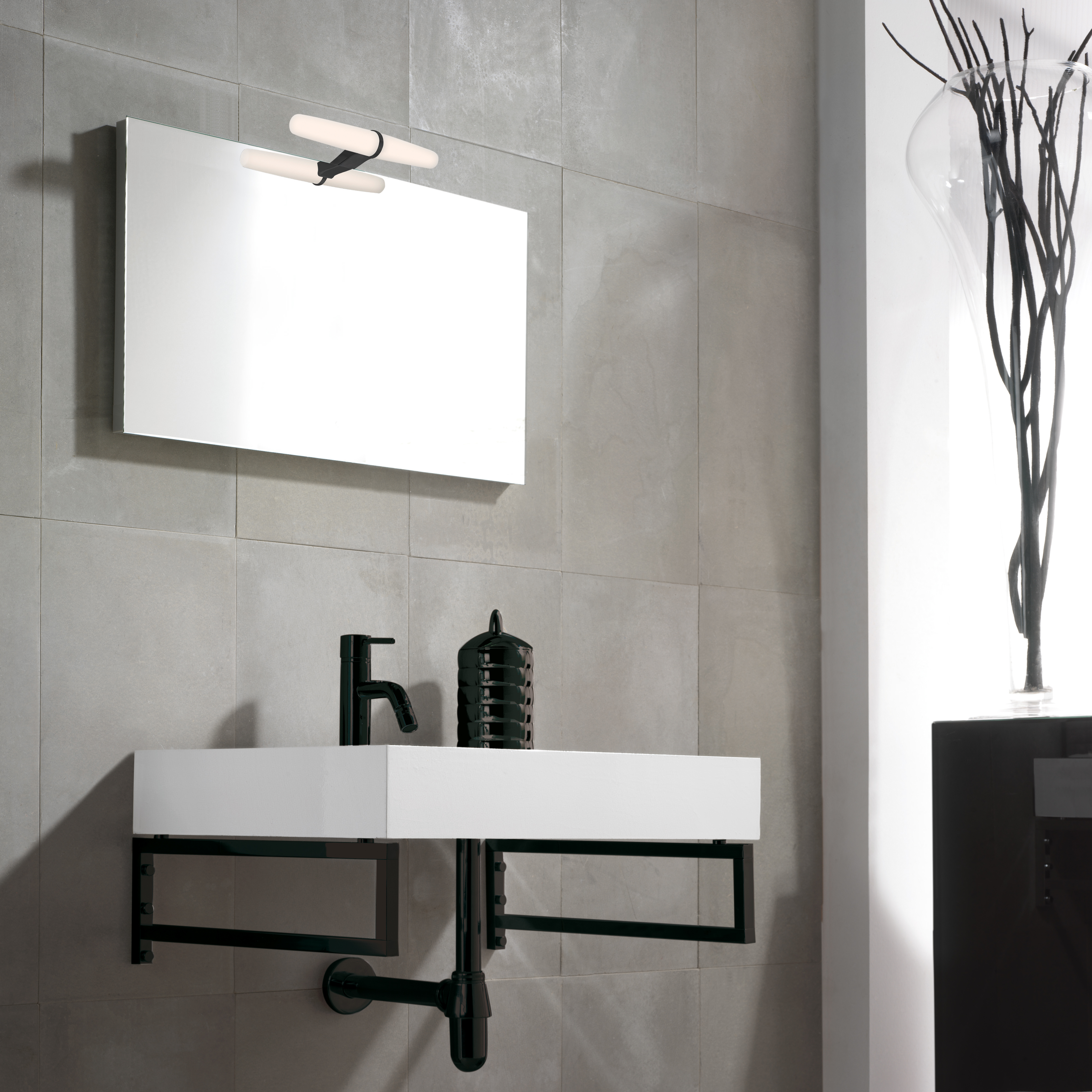  Spot LED pour miroir de salle de bain Gemini (AC 230V 50Hz), 6 W, Peint en noir, Plastique et Aluminium