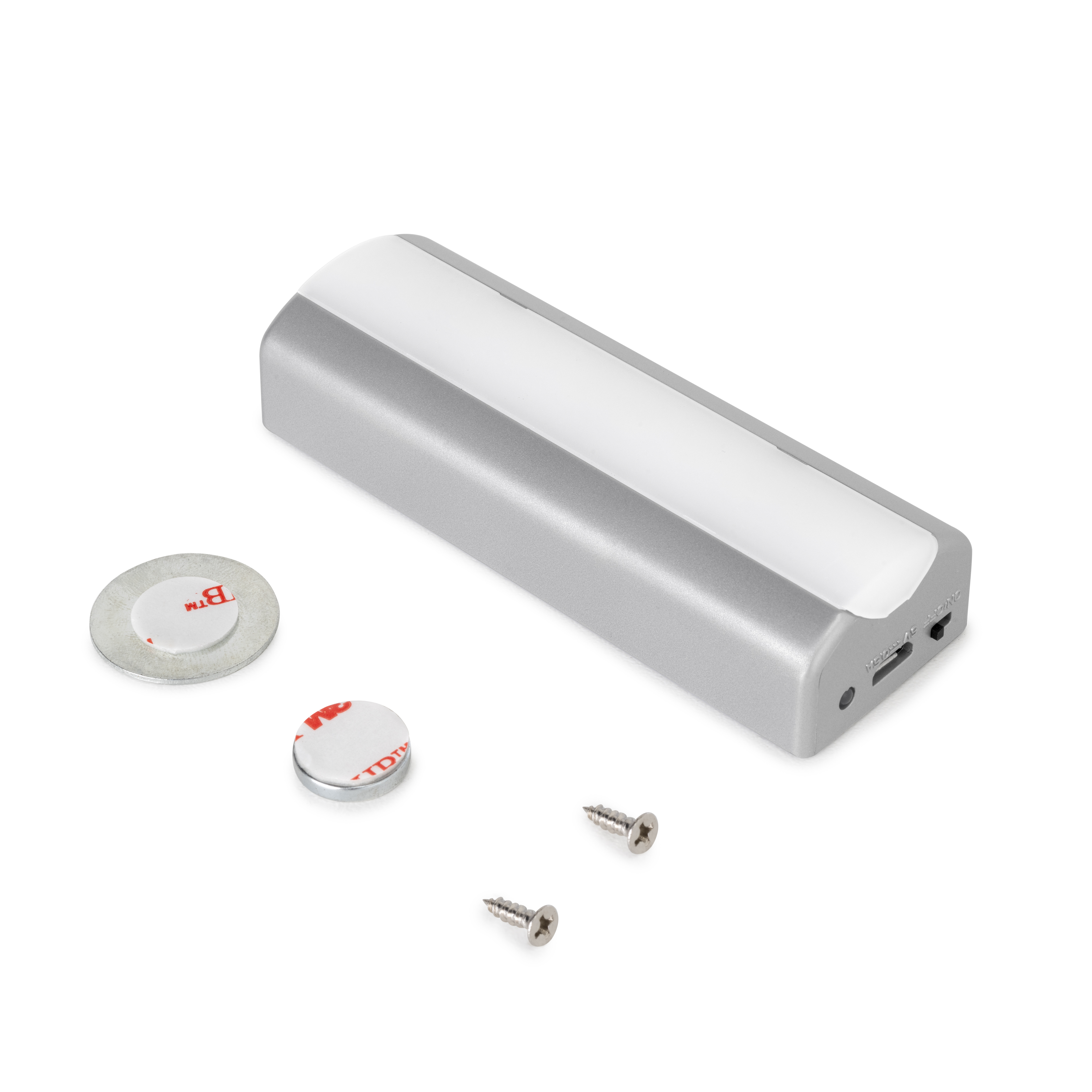 Emuca Luz LED recargable por USB Rigel para interior cajones con sensor de vibración, 1 W, Pintado aluminio, Plástico