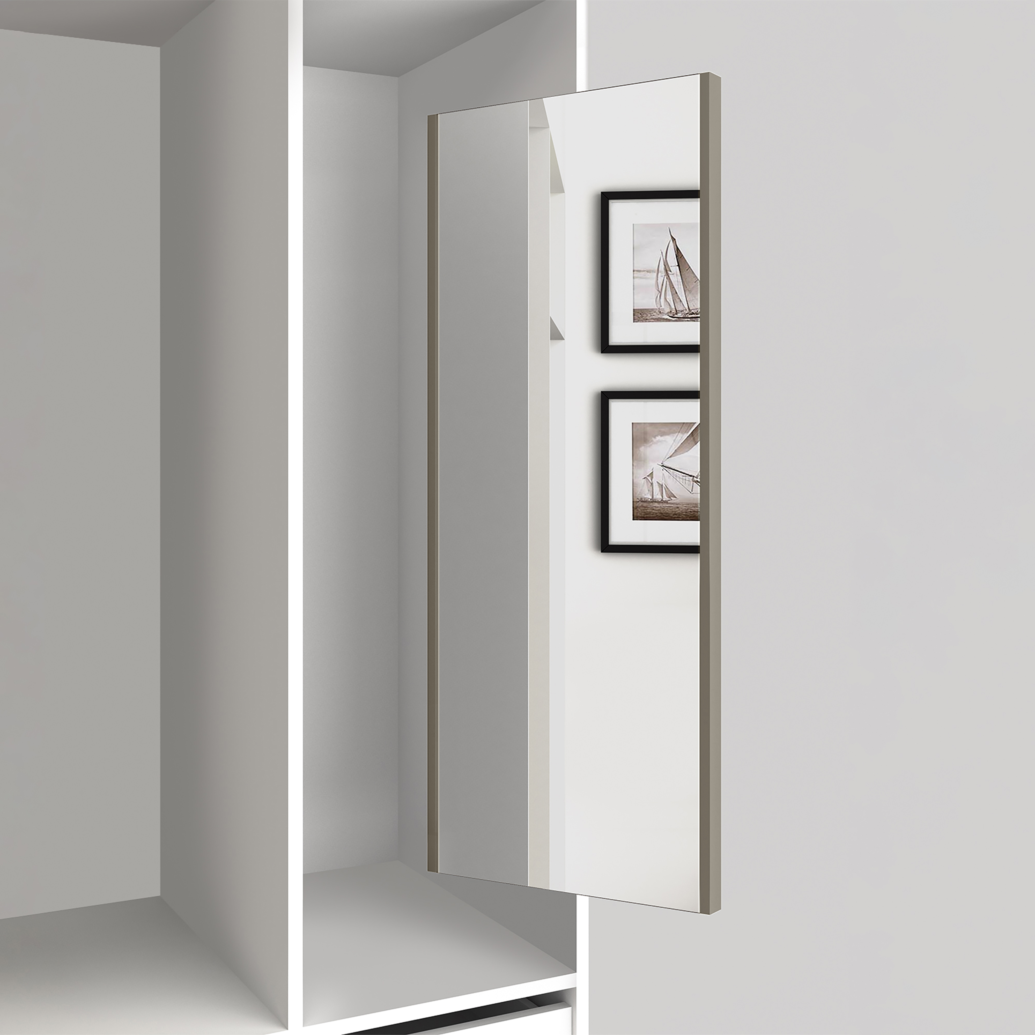  Miroir extractible pour l'interieur de l'armoire, Peint gris pierre, Acier et Plastique et Verre