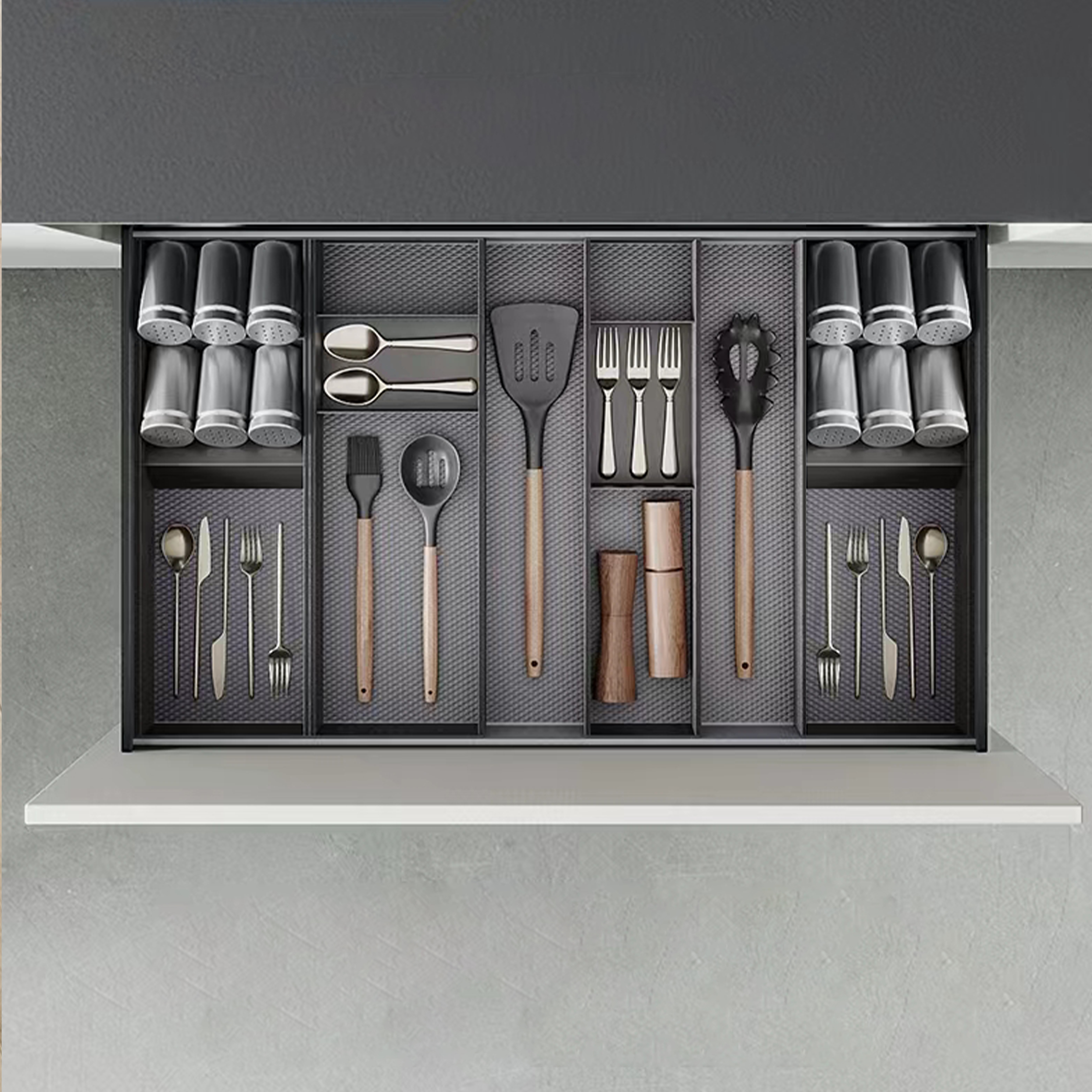  Organisateur incline Orderbox pour tiroir, 150x470 mm, Gris anthracite, Acier et Bois