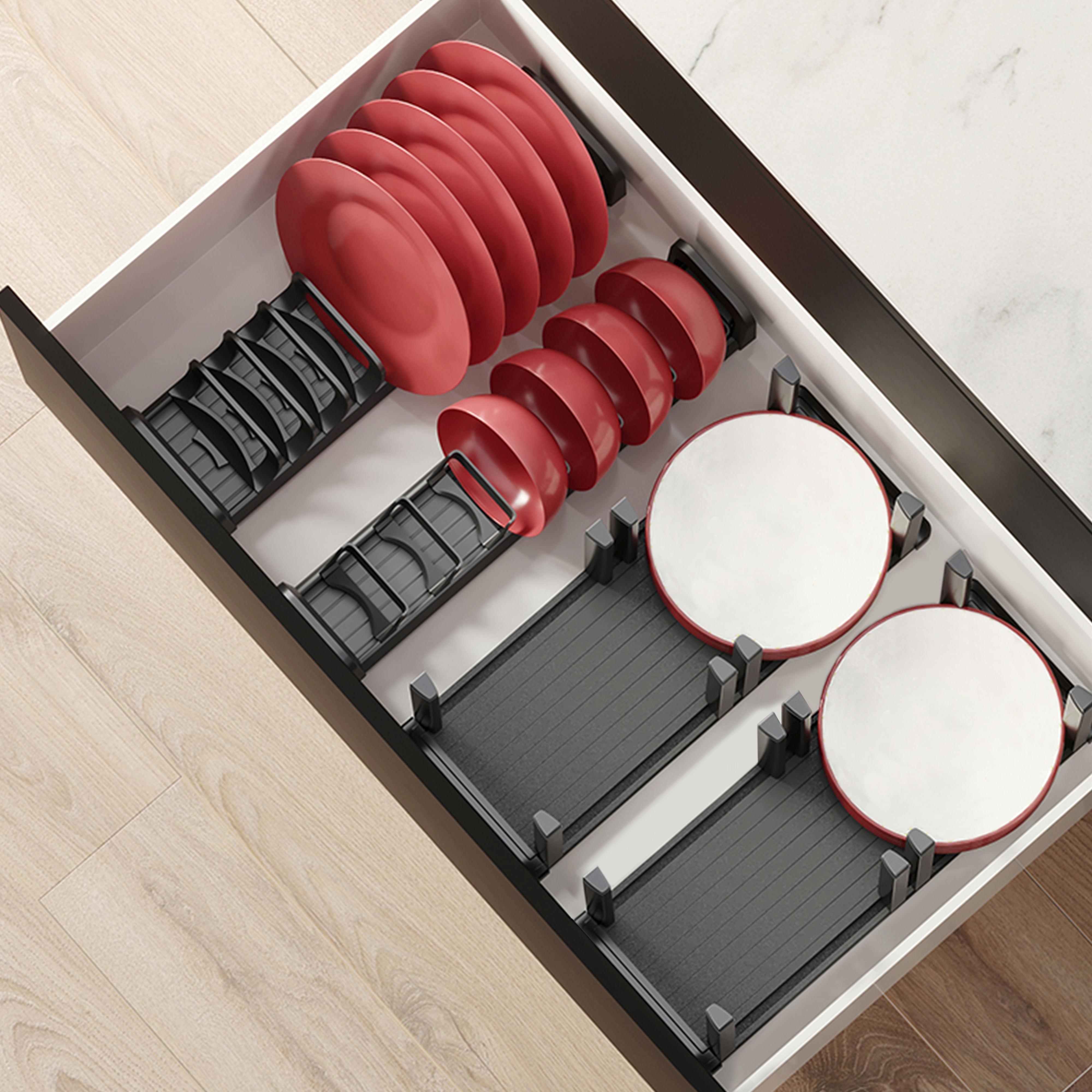  Porte-assiettes Orderbox pour tiroir, 90x470 mm, Gris anthracite, Aluminium et Plastique
